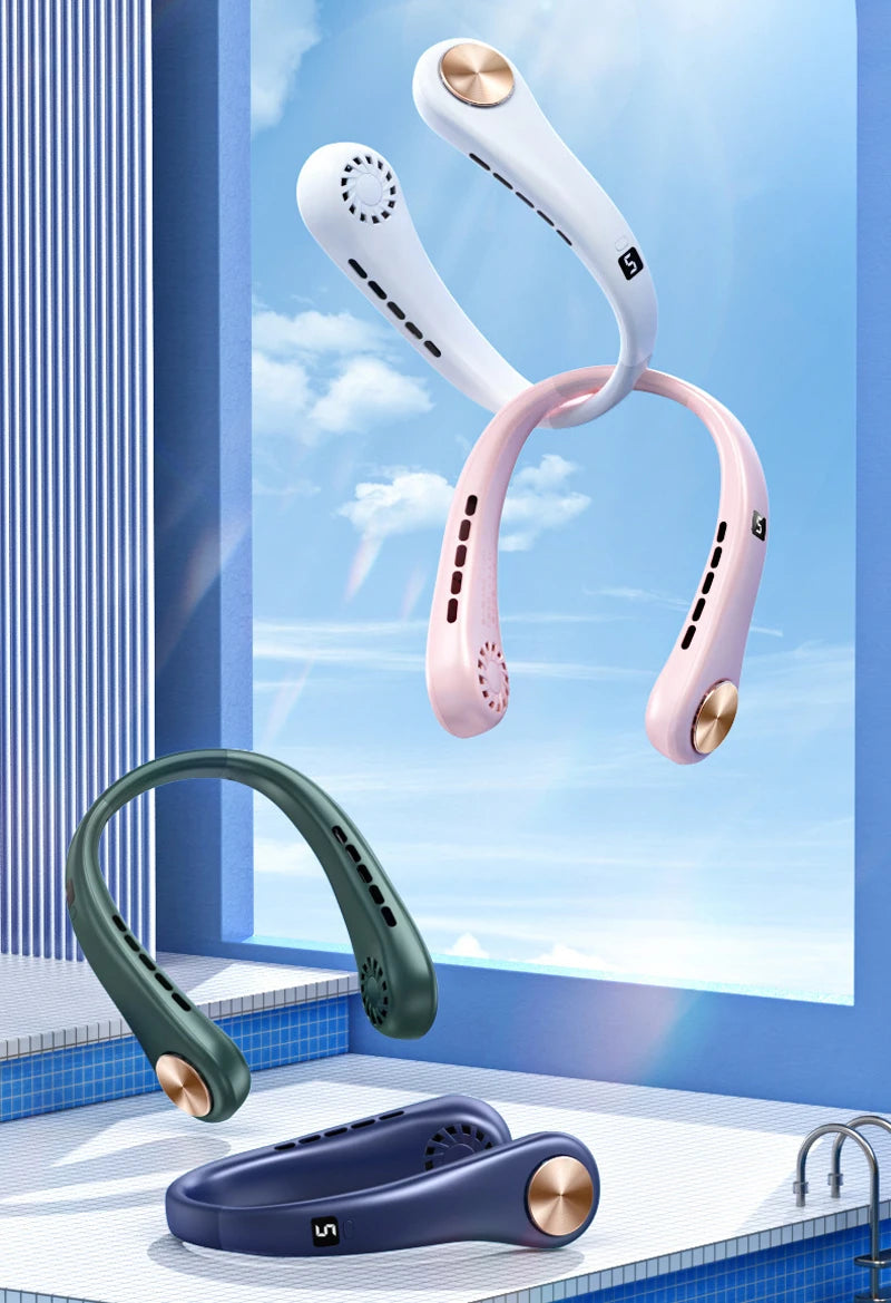 New Mini Neck Fan Portable Bladeless Hanging Neck Rechargeable Air Cooler Mini Summer Sports Fans
